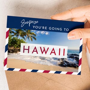 Carte de voyage surprise à Hawaï, Surprise où vous allez, carte de voyage surprise, cadeau de vacances, vacances surprise, week-end, téléchargement numérique