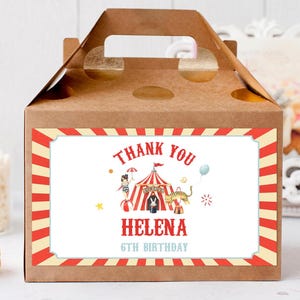 Carnival Birthday Gable Box Favor Label Editable, Circus Gift Box, Thank You Kids, Carnival Printable Box Label, Instant Download, BD18