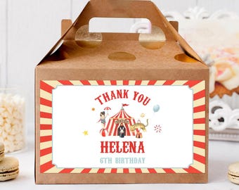 Carnival Birthday Gable Box Favor Label Editable, Circus Gift Box, Thank You Kids, Carnival Printable Box Label, Instant Download, BD18