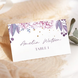 Modello per segnaposto matrimonio lavanda, segnaposto matrimonio floreale rosa viola, segnaposto tavolo, segnaposto matrimonio, download immediato, Amelia