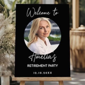 Retirement Party Welcome Sign Template, Minimalist Retirement Celebration Sign, Retirement Photo Sign, Printable, Instant Download, Black