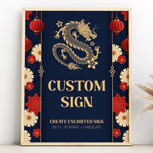 Chinese Dragon Custom Sign Template, 2025 Snake New Year, Chinese Celebration, Lunar New Year 2025, Chinese Sign, Printable Download, LN5
