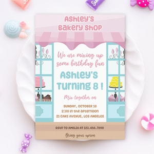 Editable Baking Birthday Invitation, Bakery Shop Invitation, Kids Cooking Birthday, Cooking Party, Cake Pastries Instant Download