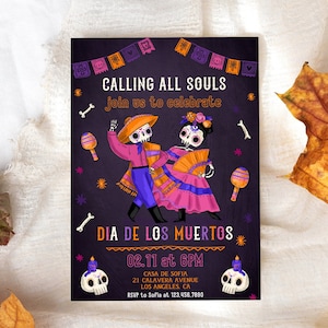 Invitación editable del Día de Muertos, Día de los Muertos, cumpleaños de Halloween, fiesta de cumpleaños mexicana, fiesta de Halloween, descarga electrónica H6