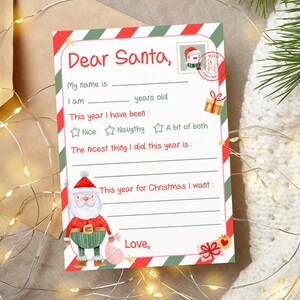 Carta a Papá Noel editable, lista de deseos navideños, Querido Papá Noel, carta navideña para niños, Navidad linda, imprimible, descarga instantánea, electrónica C5