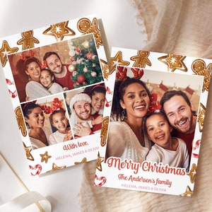 Peperkoek foto kerstkaart bewerkbaar, Merry Christmas Cards sjabloon, vakantie fotokaartsjabloon, kaartfoto, Instant Download C4