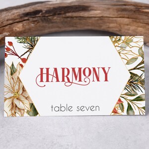 Christmas Place Card Template, Name Card, Holiday Party Buffet, Christmas Dinner Party, Folded Cards, Food Label, Green Red, Download C2