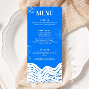 Menú editable para fiesta en la playa, plantilla de menú para fiesta de verano, náutico, conchas, tropical, cumpleaños marino, olas, descarga instantánea electrónica S2