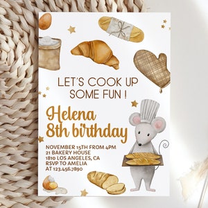 Cooking Party Birthday Invitation, Baking Party Invitation, Mouse Chef, Bakery Invite, Cooking Party, Cake Pastries Download, BD14
