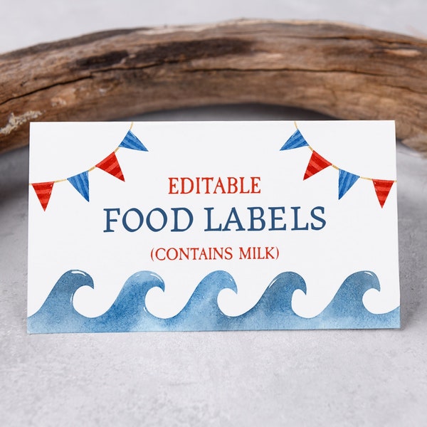 Nautical Birthday Food Labels, Sailor Label Cards, Sea food Birthday Food Tent Card, Navy Boat Folded Cards, Boy Birthday, Kids 1st birthday