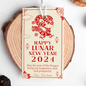 Étiquette-cadeau dragon du nouvel an lunaire, étiquette de faveur du nouvel an chinois, étiquette dragon, étiquette de remerciement, nouvel an 2024, cartes de voeux, téléchargement immédiat, LN1