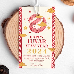 Étiquette-cadeau dragon du nouvel an lunaire, étiquette de faveur du nouvel an chinois, étiquette dragon, étiquette de remerciement, nouvel an 2024, cartes de voeux, téléchargement immédiat, LN