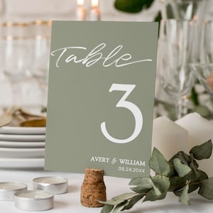 Sage Green Minimalist Wedding Table Numbers, Green Minimalist Table Numbers, Printable, Instant Download, Reception Table Numbers, Avery
