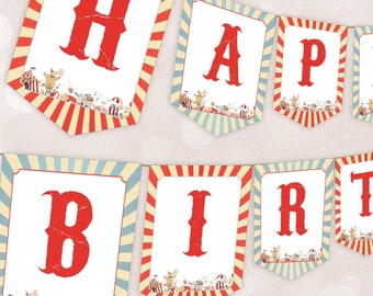 Editable Carnival Happy Birthday Banner Printable, Circus Garland, Carnival Birthday Decor, Boy Girl Kids Birthday, Instant Download, BD18