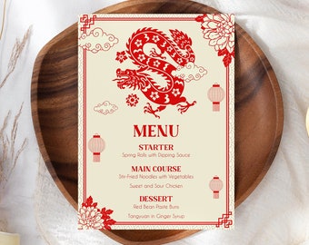 Chinese Menu Template, 2025 Dragon New Year, Lunar New Year 2025, Chinese Celebration, Printable Download Electronic, LN1