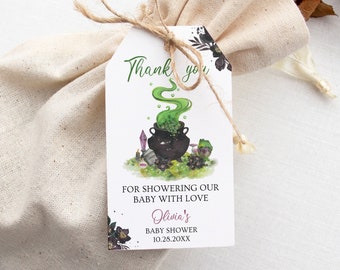 A Baby is Brewing Halloween Baby Shower Favor Tag Editable, Witch Cauldron Thank You Tag, Gift Tags, Instant Download, Gender Neutral, BB5