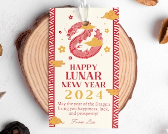 Lunar New Year Dragon Gift Tag, Chinese New Year Favor Tag, Dragon Tag, Thank you tag, New Year 2025, Greeting Cards, Instant Download, LN