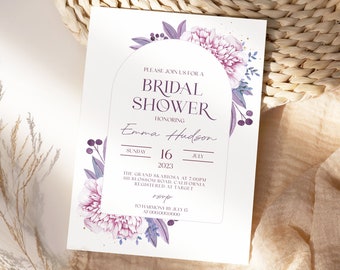 Lavender Bridal Shower Invitation Template, Purple Bridal shower Invite, Lilac Invitation Download, Purple Pink, Instant download, Amelia