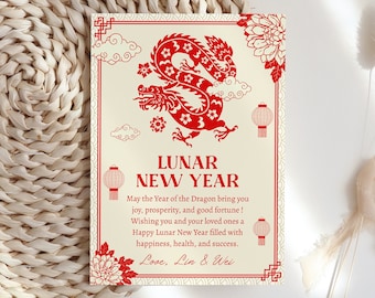 Chinesisches Neujahr Kartenvorlage, 2024 Drachen-Neujahr, Mond-Neujahr 2024, chinesisches Fest, printable Download elektronisch, LN1
