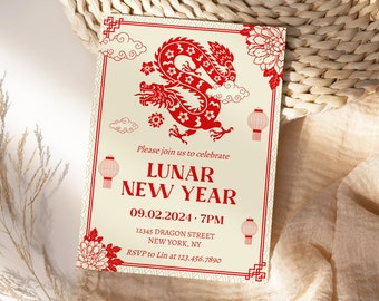 Chinese New Year Invitation Template, 2025 Dragon New Year, Lunar New Year, Chinese Celebration, Printable Download Electronic, LN1