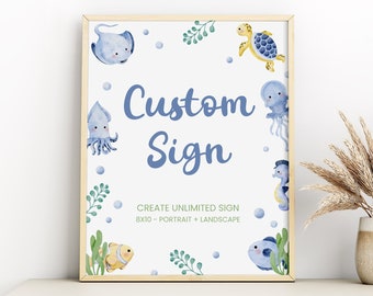 Under The Sea Editable Custom Sign, Blue Nautical Birthday, Baby Shower, Sea Animals, 1st Birthday Template, Instant Download, BD23
