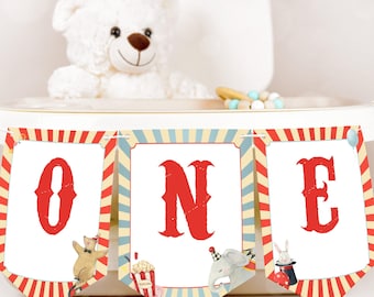 Carnival High Chair Banner Printable, Circus 1st Birthday Banner High Chair, ONE High chair banner, Carnival Birthday High Chair Banner BD18