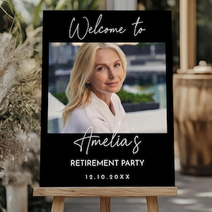 Retirement Party Welcome Sign Template, Minimalist Retirement Celebration Sign, Retirement Photo Sign, Printable, Instant Download, Black