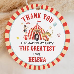 Carnaval verjaardagsfeestje gunst tag bewerkbaar, circus bedanktag, carnavalsfeest, cadeaulabel, rond vierkant, instant download, afdrukbare BD18