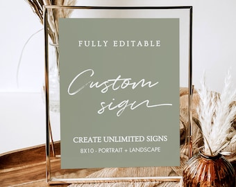 Sage Green Minimalist Wedding Custom Sign Template, Modern Wedding Sign Printable, Editable Wedding Signage, Instant Download, Avery