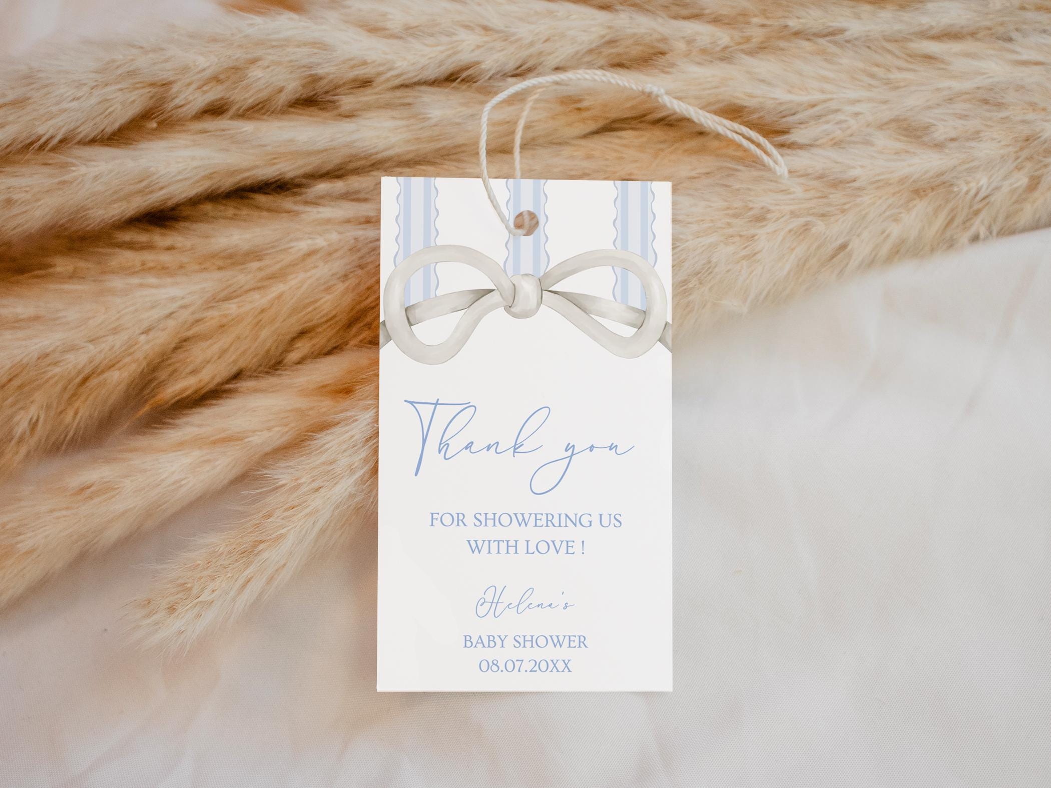 Gift Tag Editable, Pastel Blue Baby Shower Thank You Tag, Pastel Bow ...