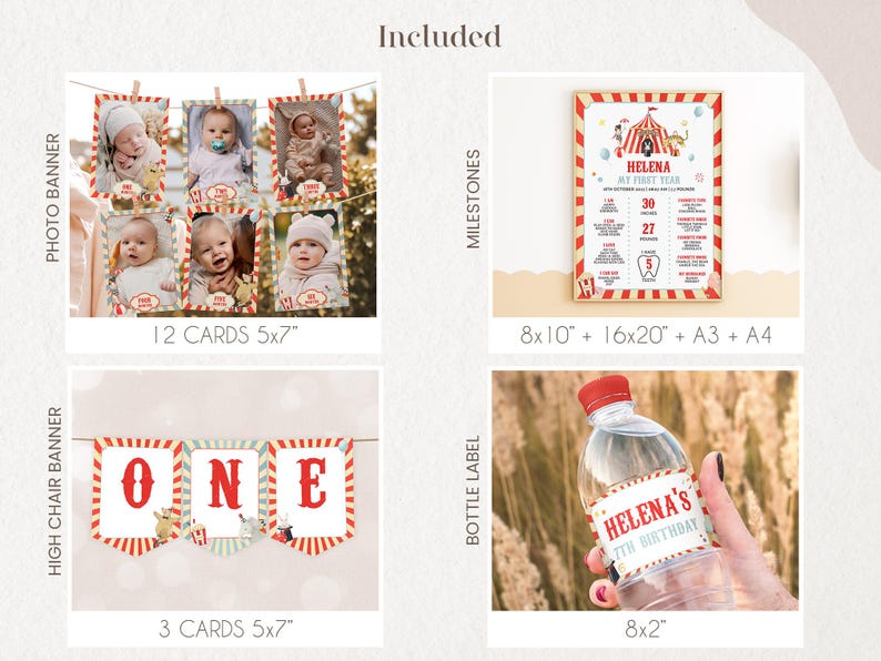 Carnival 1st Birthday Bundle, Circus Birthday Decorations, Kid's Party Birthday Party, Circus Animals, Printable, Instant Download BD18 image 3