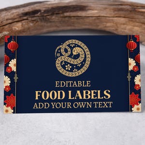 Etiqueta de comida de cobra do ano novo lunar, cartão de nome do ano novo chinês, cartão de lugar, ano novo 2025, etiqueta de cobra, etiqueta de comida chinesa, download instantâneo LN5