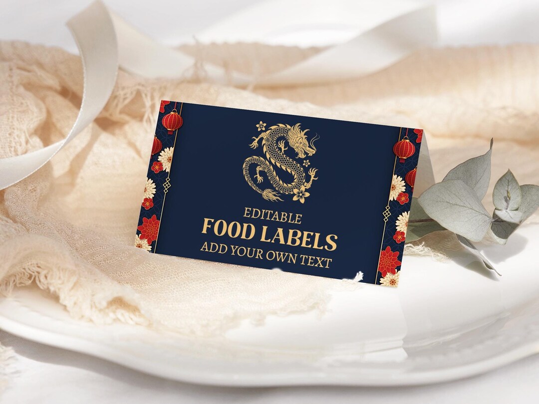 Lunar New Year Dragon Food Label, Chinese New Year Name Card, Place ...