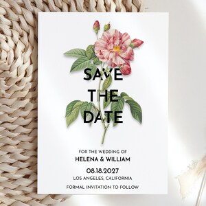 Vintage Botanical Save The Date Template, Modern Floral Invitation, Elegant Flower Wedding, Electronic Invitation, Instant Download W3