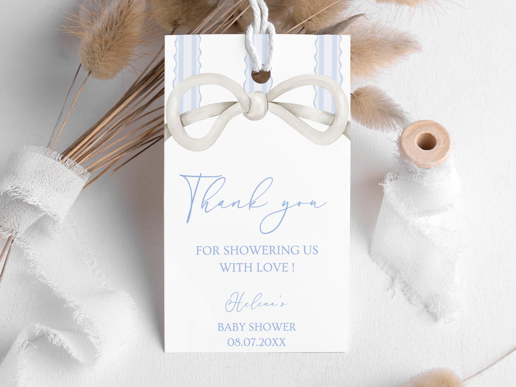 Gift Tag Editable, Pastel Blue Baby Shower Thank You Tag, Pastel Bow ...