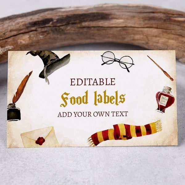 Wizard Birthday Party Food Label Template, Wizardry Food Label Card, Magic School Tented Food Labels, Instant Download, Birthday Party Tags