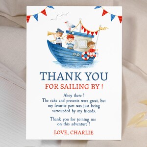 Nautical Birthday Thank You Card Editable, Sailor Boy Thank You Note Template, Ahoy Boat 1st Birthday, Instant Download