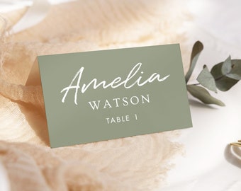 Minimalist Wedding Place Cards, Sage Green Modern Place Cards, Table seat card, Wedding Seating Card, Name Card, Instant download, Avery