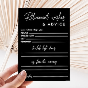 Minimalistische Ruhestand Beratung & Wünsche Kartenvorlage, elegante Ruhestand Karte, Printable Rentner Aktivität Spiel, schwarz, Sofort Download