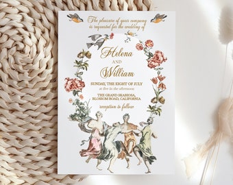 modèle de faire-part de mariage Regency vintage, victorien, faire-part floral, mariage élégant floral, faire-part électronique téléchargement immédiat W5