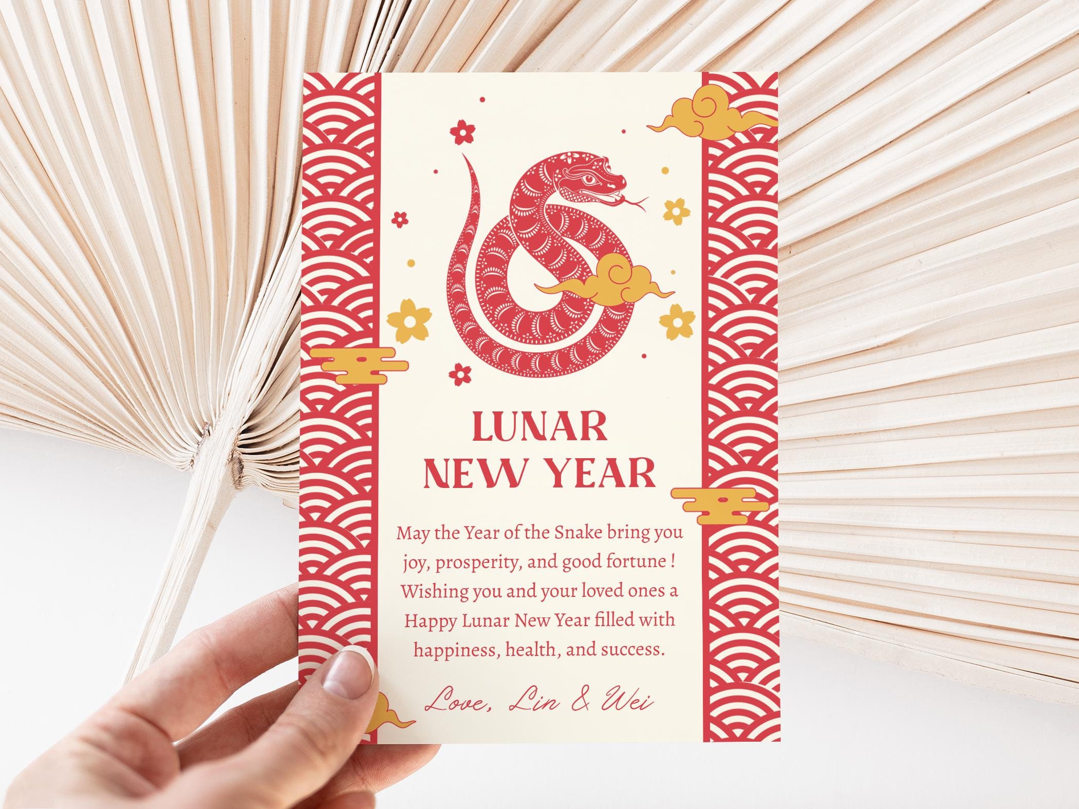Chinese New Year Card Template, 2025 Snake New Year, Lunar New Year 2025, Chinese Celebration, Printable Download Electronic, LN4