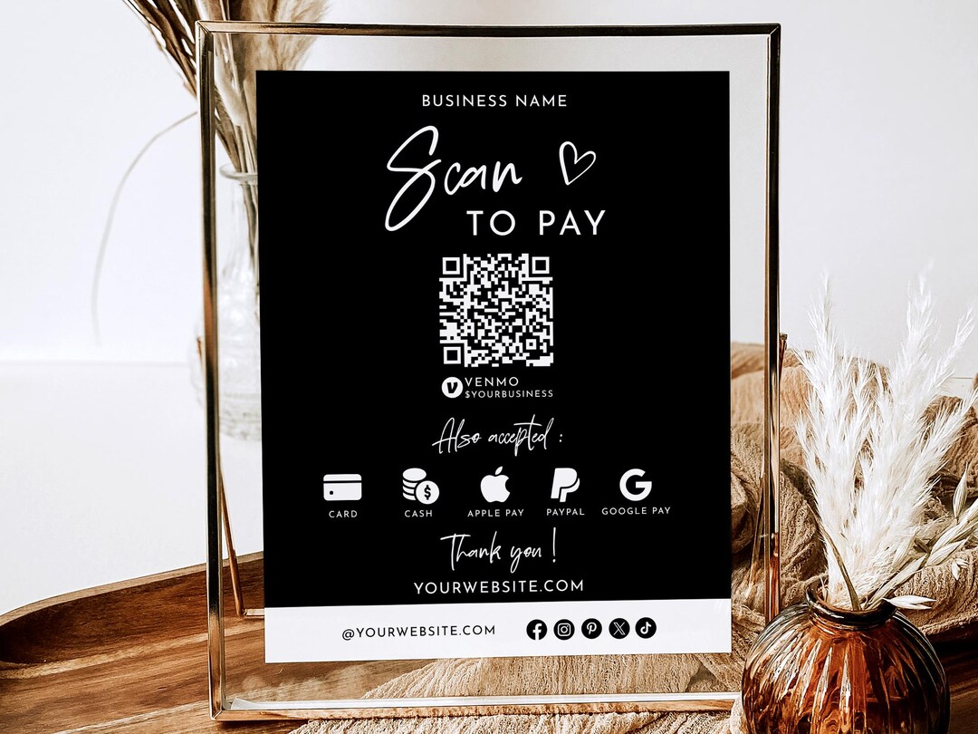 Scan to Pay Sign Minimalist Template, Payment Sign, QR Code Sign, Small ...