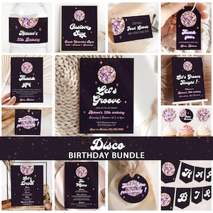 Disco Ball Birthday Bundle, Disco Birthday Decorations, 70s Party, Groovy Funky, Disco Party, Printable, Bachelorette, Instant Download N12