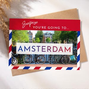 Carte de voyage surprise à Amsterdam, Surprise où vous allez, carte de voyage surprise, cadeau de vacances, vacances surprise, week-end en téléchargement numérique