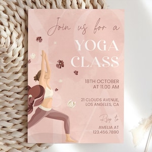 Yoga Class Invitation Template, Yoga Birthday, Spa Retreat Invitation Download, Yoga Lessens, Meditation Day, Hen Party, Instant download