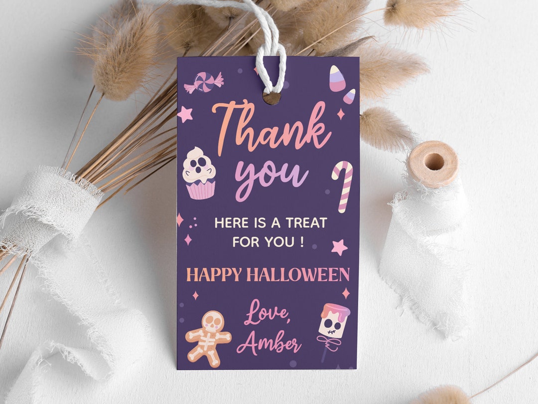 Halloween Treat Tag Birthday Party Favor Tag Editable, Pastel Spooky ...
