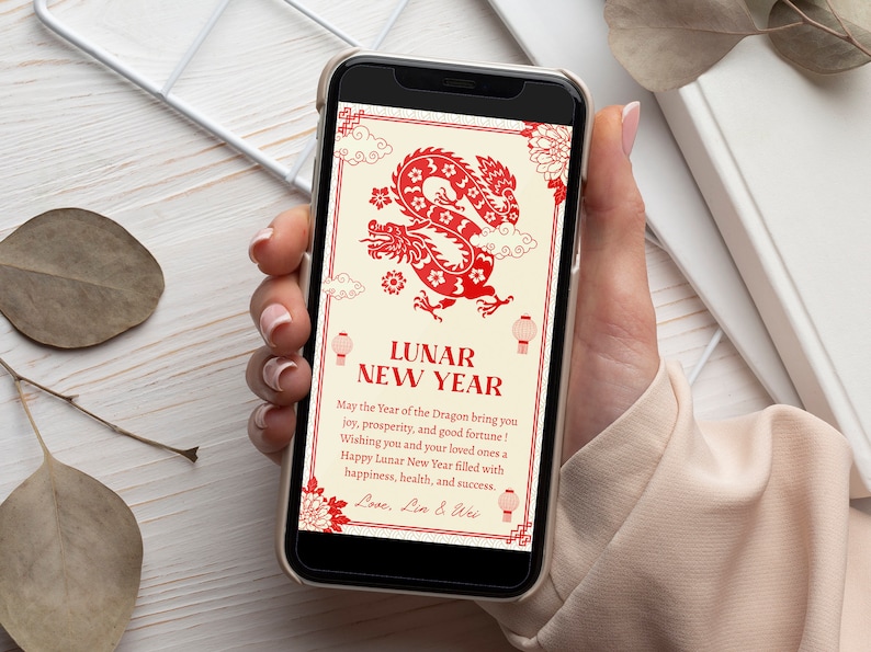 Chinese New Year Card Template, 2024 Dragon New Year, Lunar New Year ...