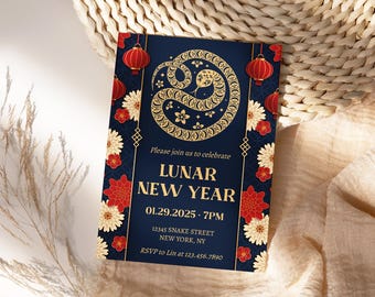 Chinese New Year Invitation Template, 2025 Snake New Year, Chinese Celebration, Lunar New Year 2025, Printable Download Electronic