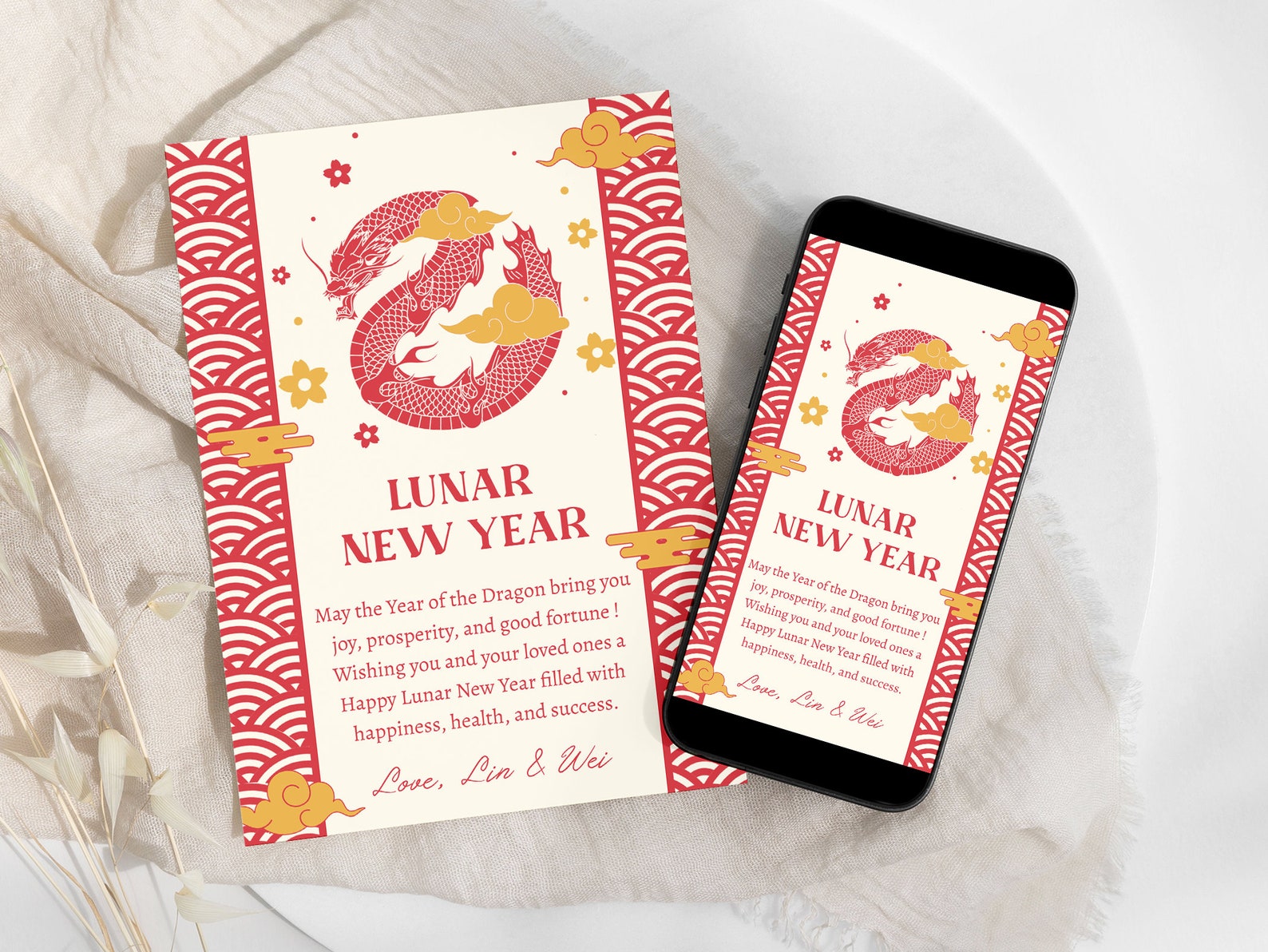 Chinese New Year Card Template, 2024 Dragon New Year, Lunar New Year ...