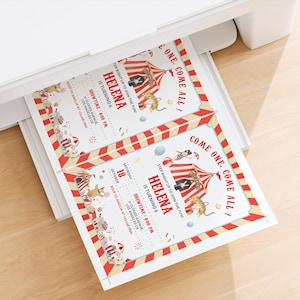 Bewerkbare uitnodiging voor een carnavalsverjaardag, circusverjaardagssjabloon, uitnodiging voor de eerste verjaardag met carnavalsthema, direct te downloaden, elektronisch BD18 afbeelding 9